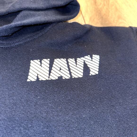 U.S Navy Gym Fitness Reflective Logo Front & Back Blue Pullover Hoodie Medium - Picture 2 of 7